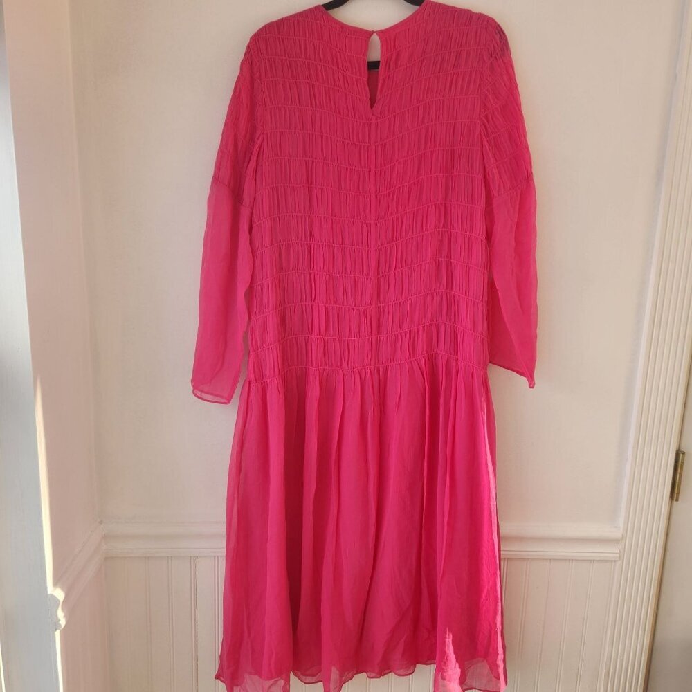 AYR Something Special Pink Silk Midi Dress Long Sleeve Feminine Women's M - Picture 3 of 8